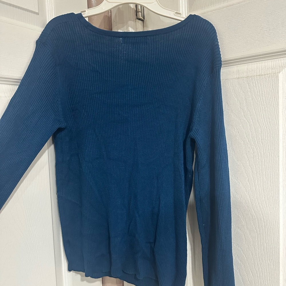 Blue Long Sleeve Ribbed Top - Picture 2 of 2